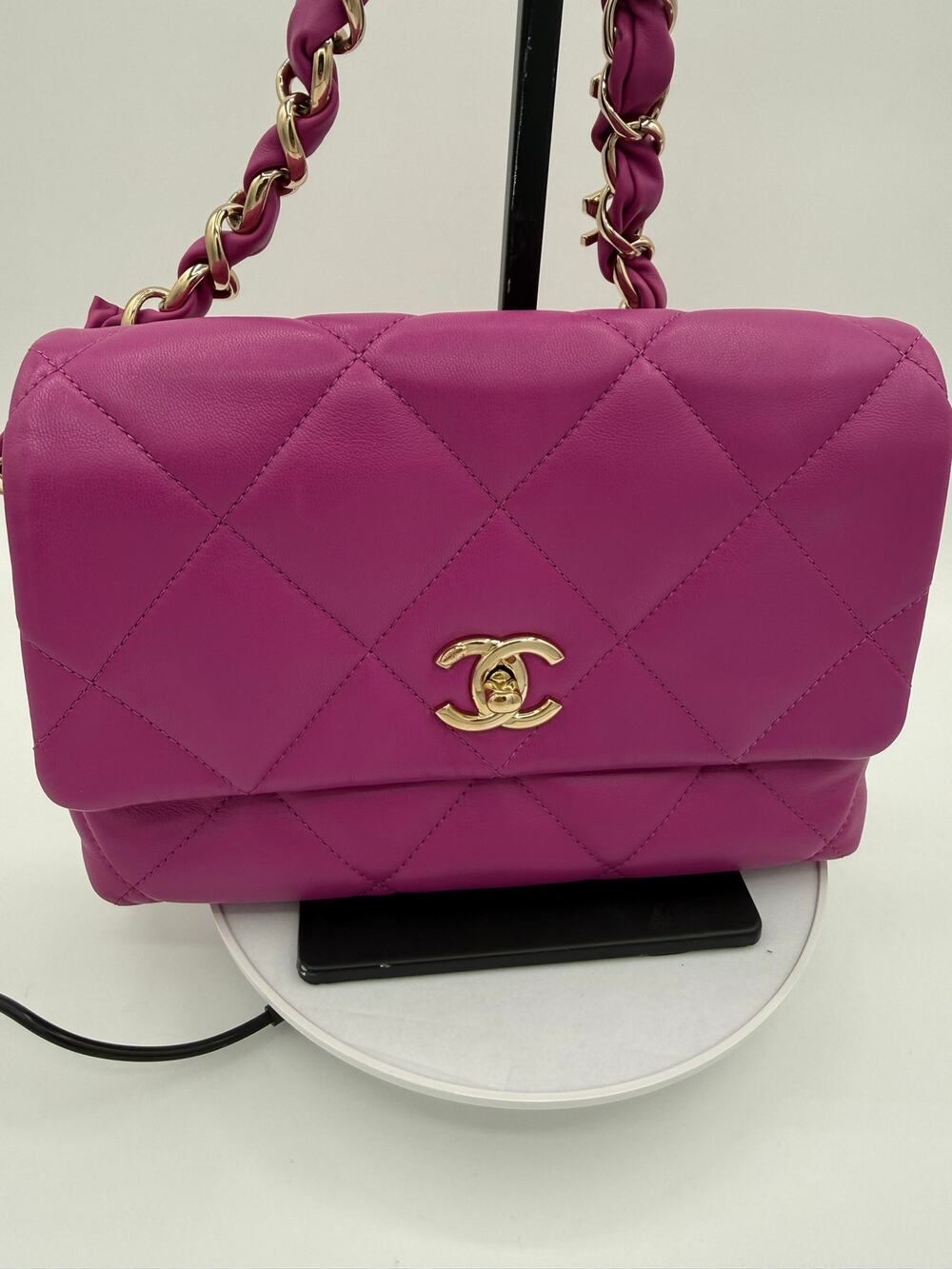 Chanel vibrant purple quilted lambskin shoulder bag